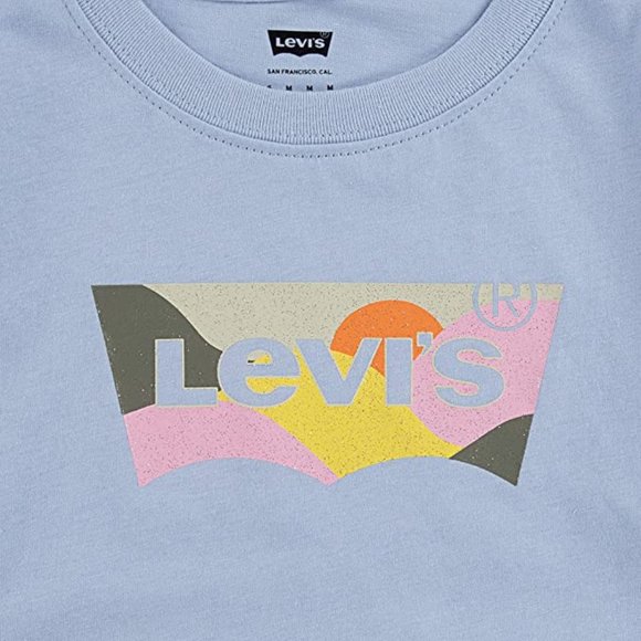 Levi's' Kids High Rise Cropped Batwing Logo T-Shirt 100% Cotton Kentucky Blue M - Picture 2 of 5